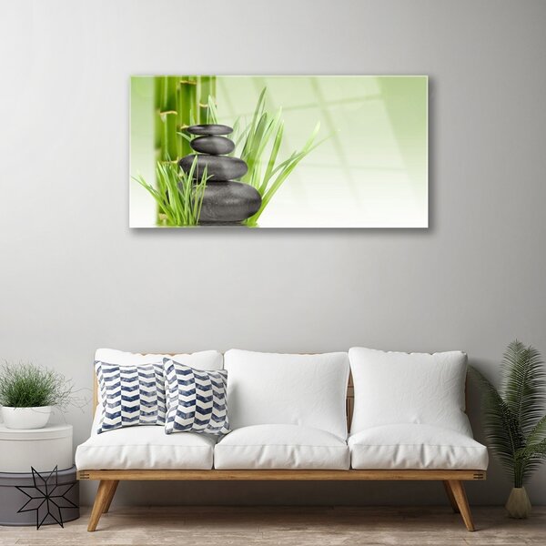 Quadro in vetro Pianta di erba di bambù Natura 100x50 cm 2 appendini