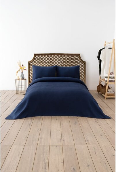 Copriletto blu scuro 200x220 cm Waffle - Mijolnir