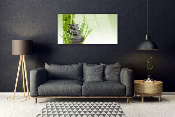 Quadro in vetro Pianta di erba di bambù Natura 100x50 cm 2 appendini