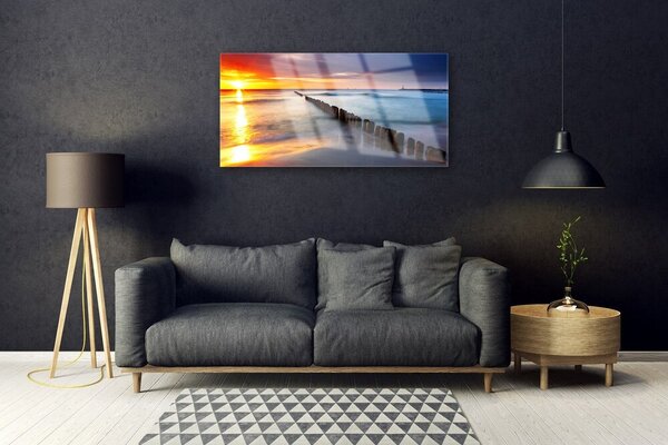 Quadro vetro Paesaggio del sole del mare 100x50 cm 2 appendini