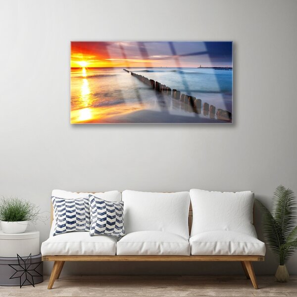 Quadro vetro Paesaggio del sole del mare 100x50 cm 2 appendini