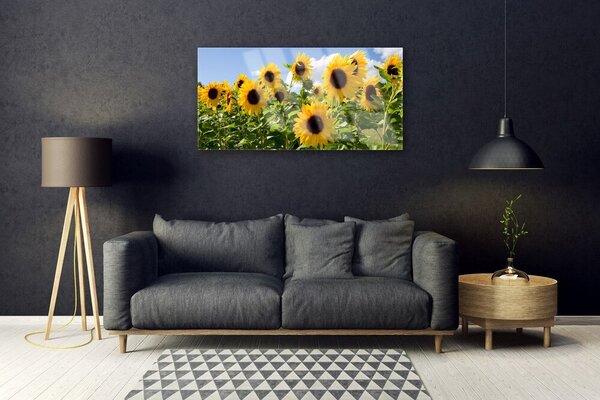 Quadro di vetro Pianta di girasole 100x50 cm 2 appendini