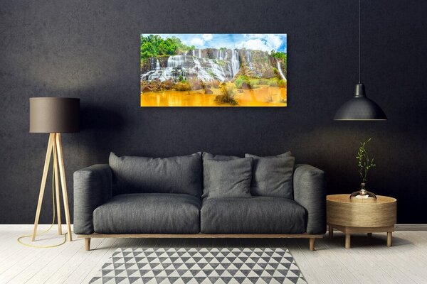 Quadro vetro Cascata Albero Natura 100x50 cm 2 appendini