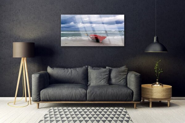 Quadro in vetro Barca Spiaggia Mare Paesaggio 100x50 cm 2 appendini