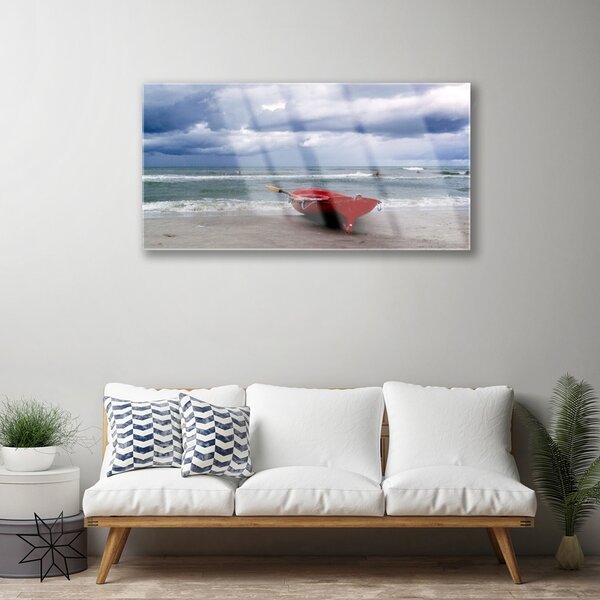 Quadro in vetro Barca Spiaggia Mare Paesaggio 100x50 cm 2 appendini