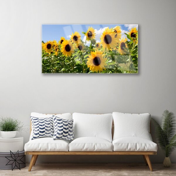 Quadro di vetro Pianta di girasole 100x50 cm 2 appendini
