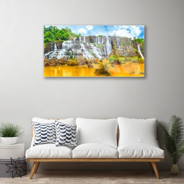 Quadro vetro Cascata Albero Natura 100x50 cm 2 appendini