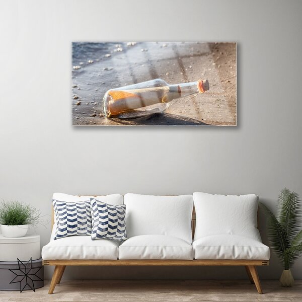 Quadro in vetro Lettera Bottiglia Beach Art 100x50 cm 2 appendini