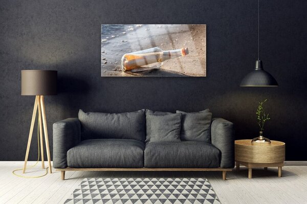 Quadro in vetro Lettera Bottiglia Beach Art 100x50 cm 2 appendini