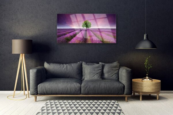Quadro di vetro Prato Albero Natura 100x50 cm 2 appendini