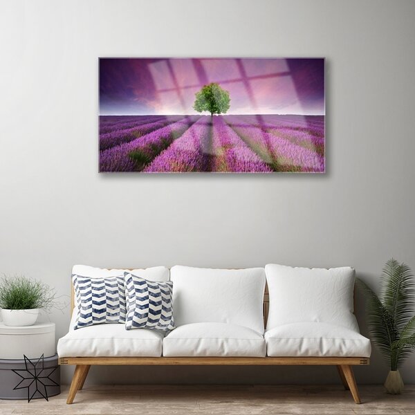 Quadro di vetro Prato Albero Natura 100x50 cm 2 appendini