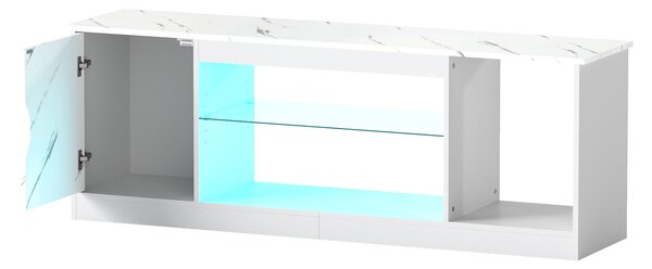 Costway Mobile porta tv per televisori da 65" con luci led con ripiano in vetro temperato regolabile scomparto, Supporto tv moderno per soggiorno Bianco
