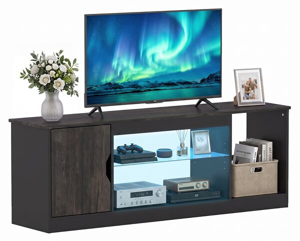Costway Mobile porta tv per televisori da 65" con luci led con ripiano in vetro temperato regolabile scomparto, Supporto tv moderno per soggiorno Nero