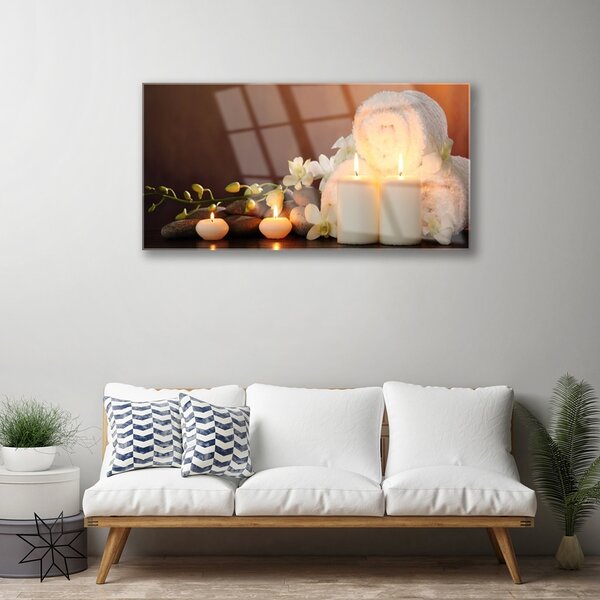 Quadro di vetro Candele per vasca da bagno Arte 100x50 cm 2 appendini