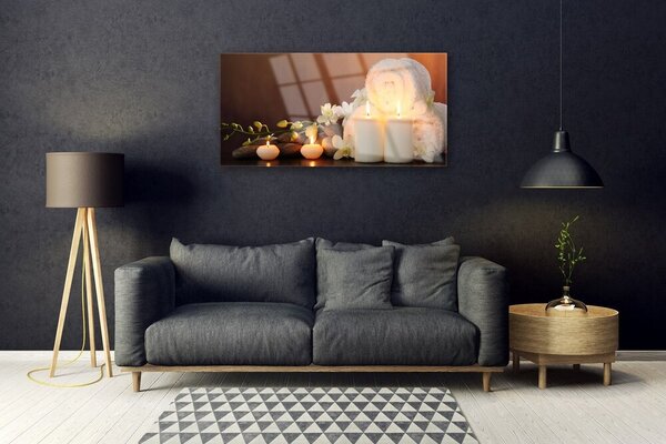 Quadro di vetro Candele per vasca da bagno Arte 100x50 cm 2 appendini