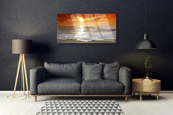 Quadro di vetro Paesaggio del sole del mare 100x50 cm 2 appendini