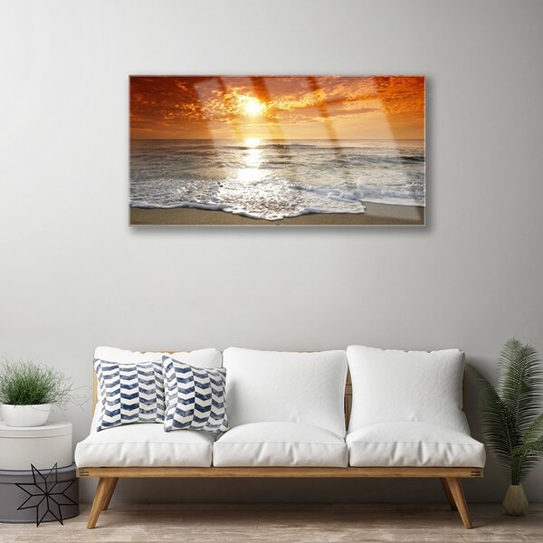 Quadro di vetro Paesaggio del sole del mare 100x50 cm 2 appendini
