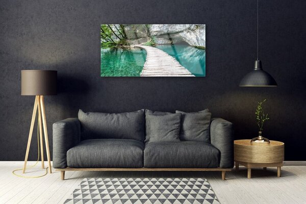 Quadro su vetro Architettura di Bridge Lake 100x50 cm 2 appendini
