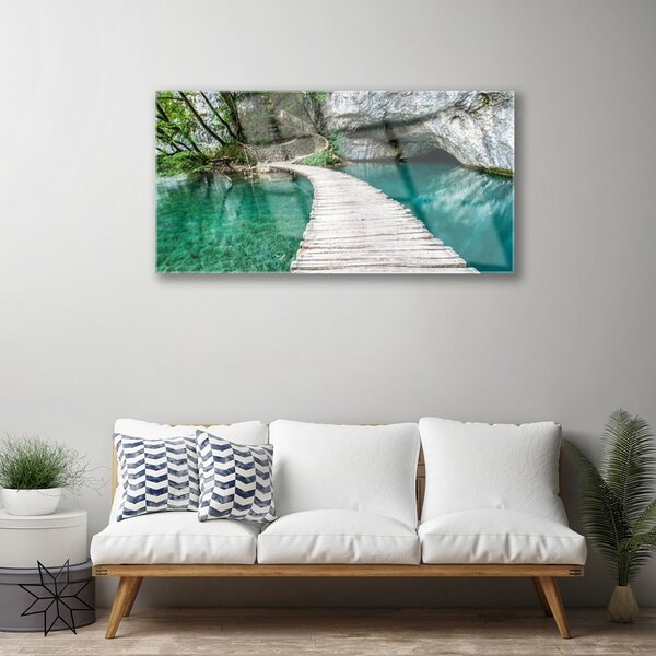 Quadro su vetro Architettura di Bridge Lake 100x50 cm 2 appendini