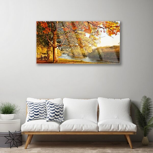 Quadro vetro Albero Lago Natura 100x50 cm 2 appendini