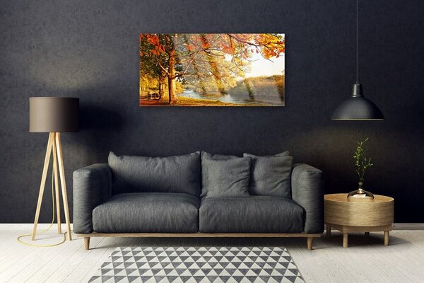 Quadro vetro Albero Lago Natura 100x50 cm 2 appendini