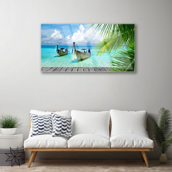 Quadro in vetro Barche Mare Paesaggio 100x50 cm 2 appendini