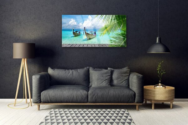 Quadro in vetro Barche Mare Paesaggio 100x50 cm 2 appendini