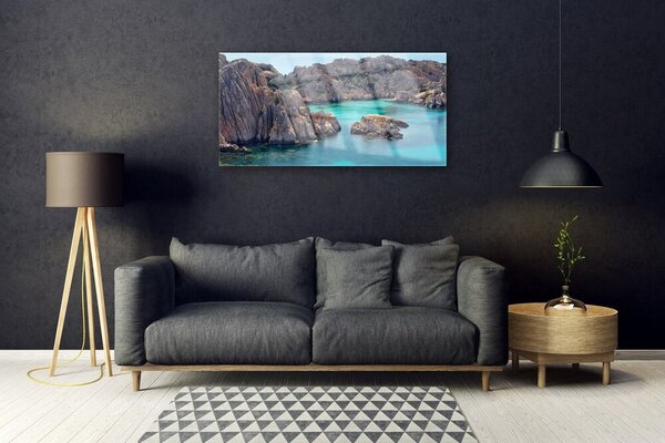 Quadro su vetro Bay of Rocks Paesaggio marino 100x50 cm 2 appendini