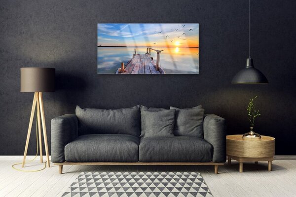 Quadro vetro Architettura del ponte sul mare 100x50 cm 2 appendini