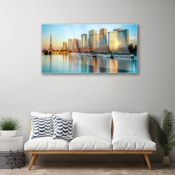 Quadro su vetro Città Mare Case Parigi 100x50 cm 2 appendini