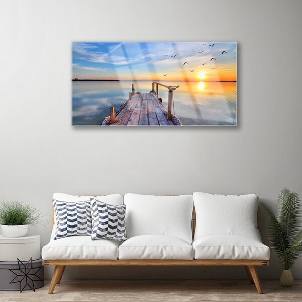 Quadro vetro Architettura del ponte sul mare 100x50 cm 2 appendini