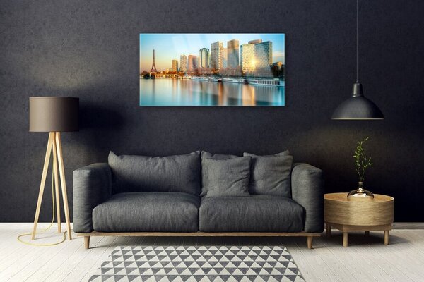 Quadro su vetro Città Mare Case Parigi 100x50 cm 2 appendini