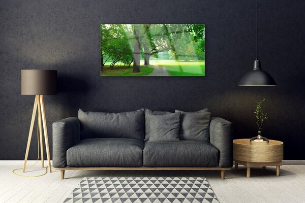 Quadro di vetro Sentiero degli alberi della natura 100x50 cm 2 appendini