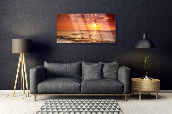 Quadro su vetro Paesaggio del sole del mare 100x50 cm 2 appendini