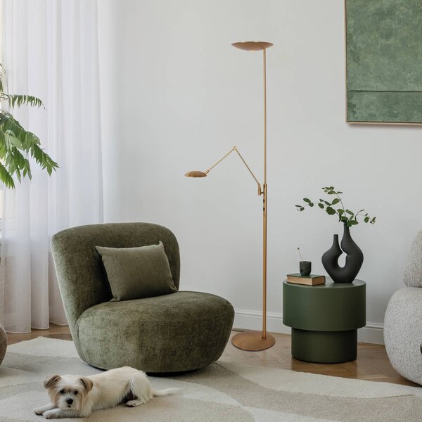 Steinhauer Lampada da terra con luce lettura Daphne, dimmerabile, Bronzo / Ottone antico, Soggiorno / Sala da pranzo, Metallo, Moderno, Lampada da terra