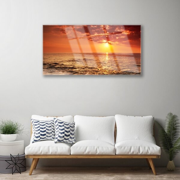 Quadro su vetro Paesaggio del sole del mare 100x50 cm 2 appendini