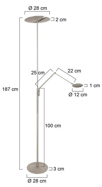 Steinhauer Lampada da terra con luce lettura Zenith, dimmerabile, Alluminio / Grigio / Zincato, Soggiorno / Sala da pranzo, Metallo, Moderno, Lampada da terra