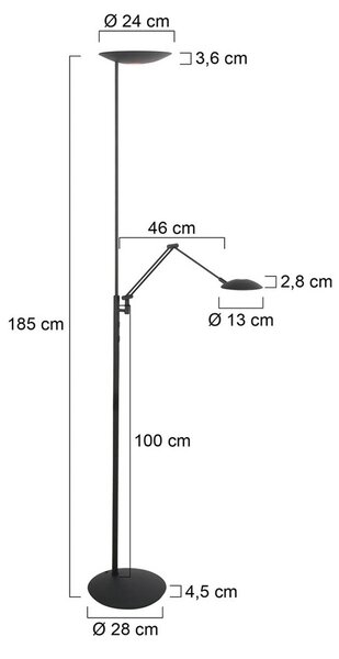 Steinhauer Lampada da terra con luce lettura Daphne, dimmerabile, Nero, Soggiorno / Sala da pranzo, Metallo, Moderno, Lampada da terra