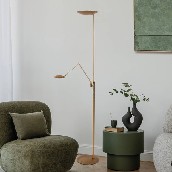 Steinhauer Lampada da terra con luce lettura Daphne, dimmerabile, Bronzo / Ottone antico, Soggiorno / Sala da pranzo, Metallo, Moderno, Lampada da terra