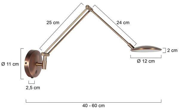 Steinhauer Applique da parete Zenith, dimmerabile, Bronzo / Ottone antico, Soggiorno / Sala da pranzo, Metallo, Moderno, Applique