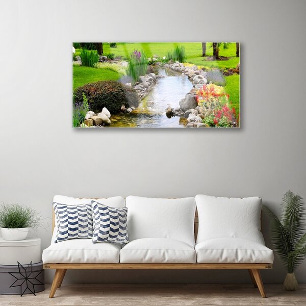 Quadro vetro Giardino Lago Natura 100x50 cm 2 appendini