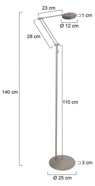 Steinhauer Lampada da terra Zenith, dimmerabile, Alluminio / Grigio / Zincato, Soggiorno / Sala da pranzo, Metallo, Moderno, Lampada da terra