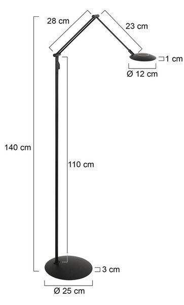 Steinhauer Lampada da terra Zenith, dimmerabile, Nero, Soggiorno / Sala da pranzo, Metallo, Moderno, Lampada da terra