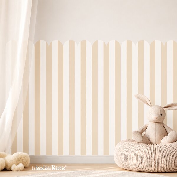 Tutte le decorazioni murali Boiserie Smerlata a righe Beige/Panna - Adesivi Murali per Bambini