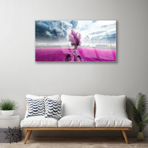 Quadro vetro Prato Albero Natura 100x50 cm 2 appendini