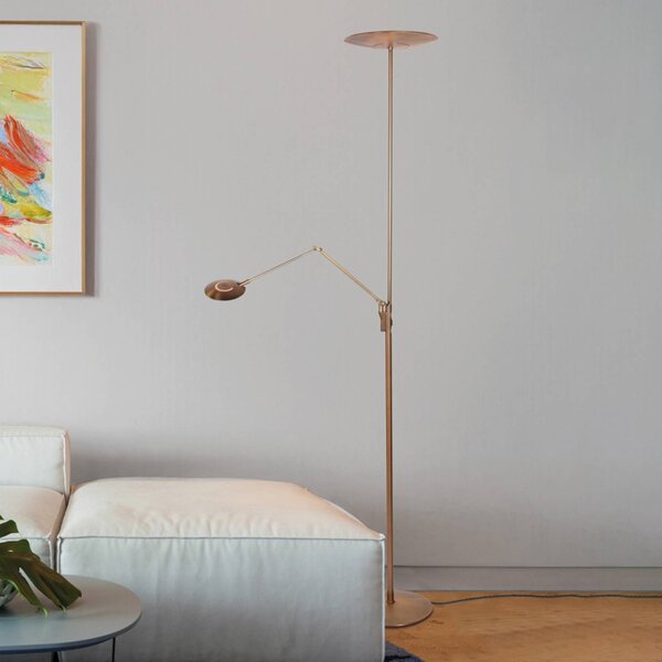 Steinhauer Lampada da terra con luce lettura Zenith, dimmerabile, Bronzo / Ottone antico, Soggiorno / Sala da pranzo, Metallo, Moderno, Lampada da terra
