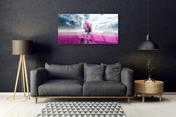 Quadro vetro Prato Albero Natura 100x50 cm 2 appendini