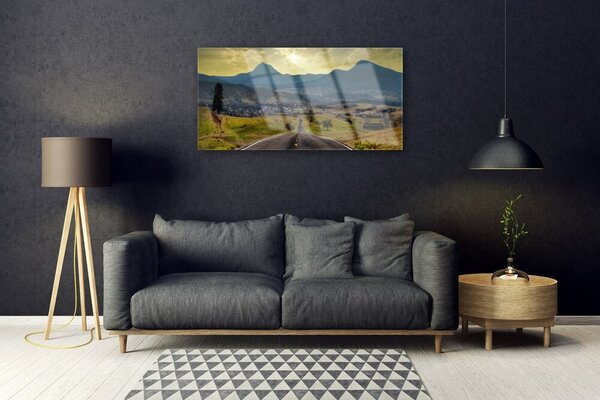 Quadro in vetro Strada Montagna Paesaggio 100x50 cm 2 appendini