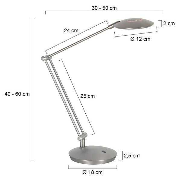 Steinhauer Lampada da scrivania Zenith, dimmerabile, Alluminio / Grigio / Zincato, Studio / Ufficio, Metallo, Moderno, Lampada da tavolo