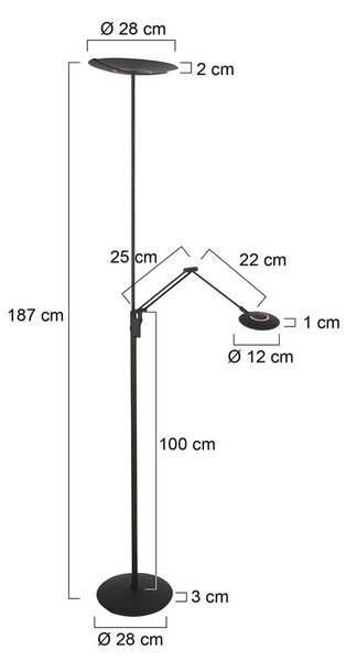 Steinhauer Lampada da terra con luce lettura Zenith, dimmerabile, Nero, Soggiorno / Sala da pranzo, Metallo, Moderno, Lampada da terra